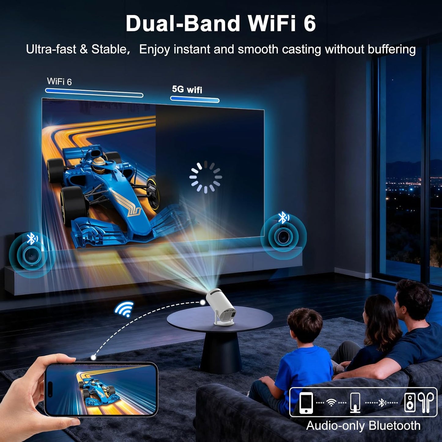 Mini Projector [Built-in App & 2026 Upgraded &1080P] Support Auto Keystone, Portable Projector with WiFi and Bluetooth, 180 Adjustable Fit for Home Theater/Outdoor/TV Stick/iPhone