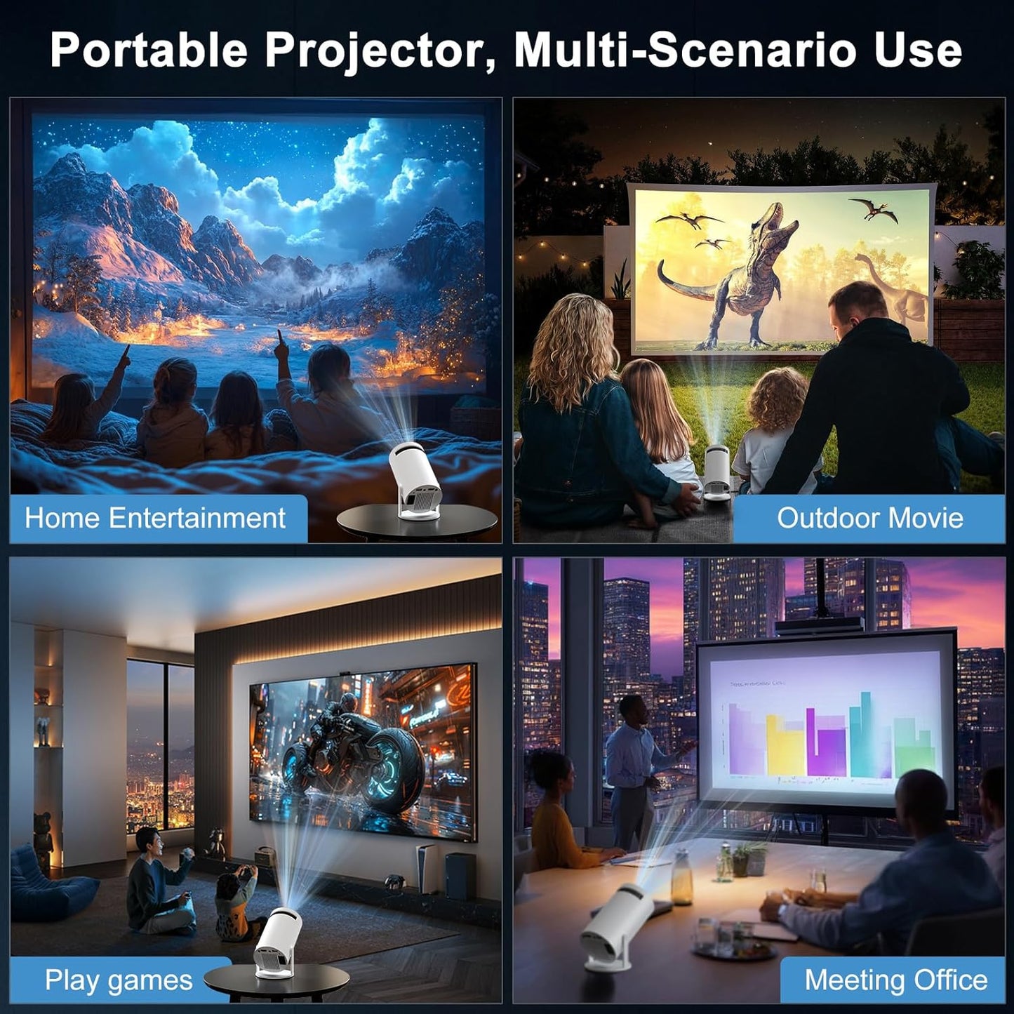 Mini Projector [Built-in App & 2026 Upgraded &1080P] Support Auto Keystone, Portable Projector with WiFi and Bluetooth, 180 Adjustable Fit for Home Theater/Outdoor/TV Stick/iPhone