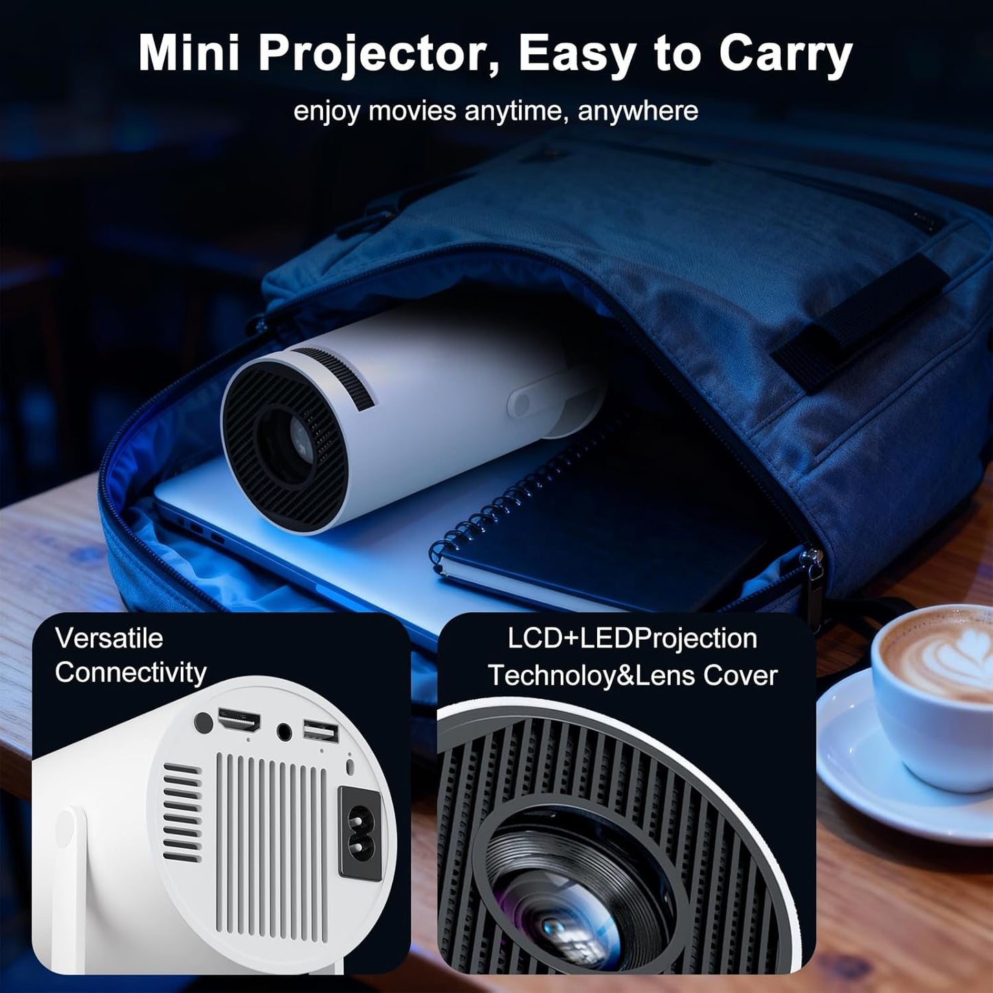 Mini Projector [Built-in App & 2026 Upgraded &1080P] Support Auto Keystone, Portable Projector with WiFi and Bluetooth, 180 Adjustable Fit for Home Theater/Outdoor/TV Stick/iPhone